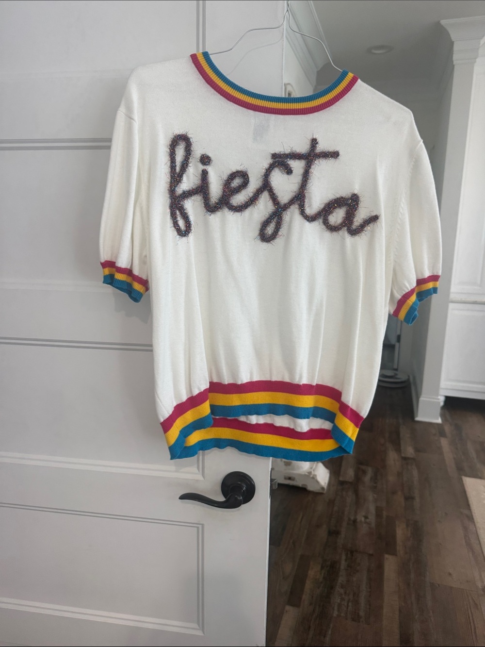 QUEEN OF SPARKLES Cream 'Fiesta' Crewneck Sweater with Rainbow Trim